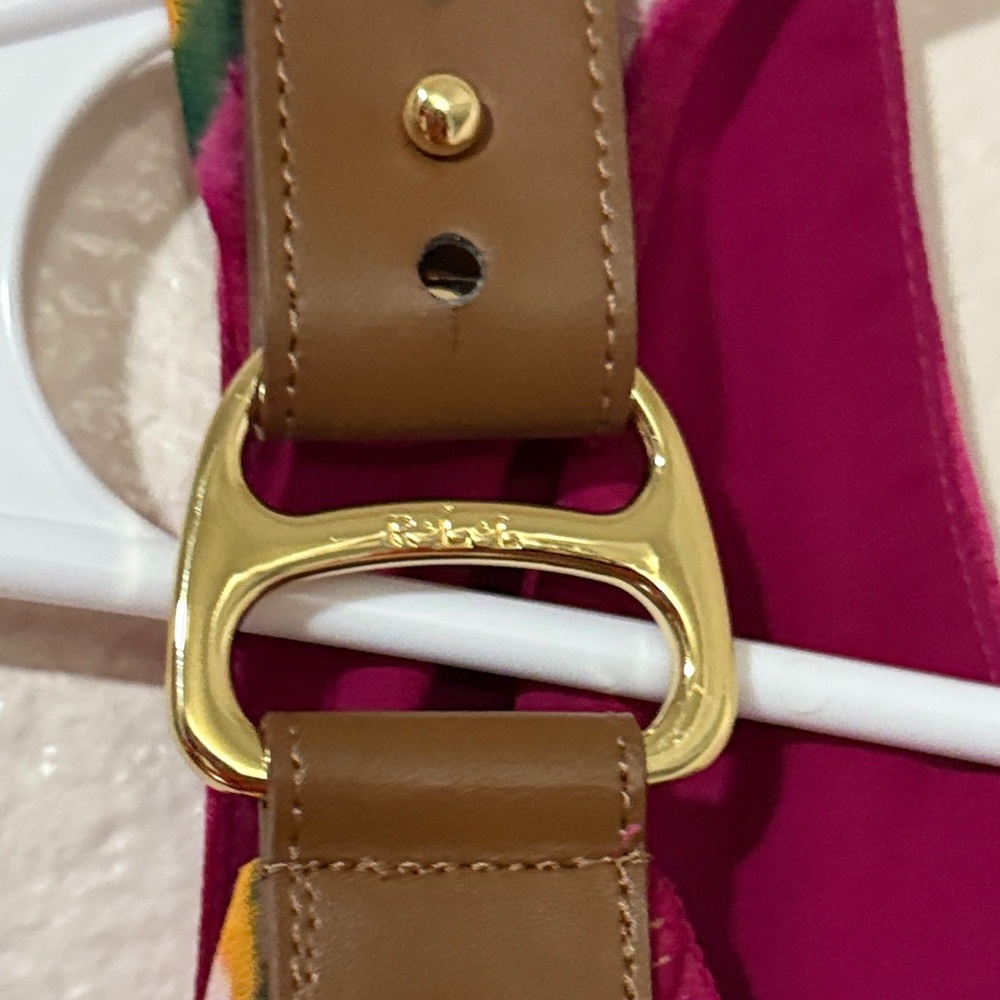 Ralph Lauren Asymmetrical Dress in Pink and White gold leather hardware Sz 12 - Picture 7 of 10